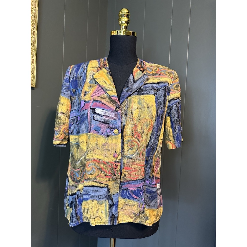 In Group LTD Vintage Artsy‎ Colorful Short Sleeve Button Up Blouse 10